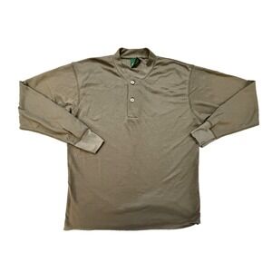 Vintage Cabela's Henley Shirt Mens LG Olive Green Long Sleeve Made USA Outdoors